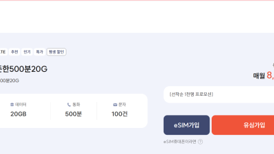 추천 알뜰폰 요금제 > 번호이동 상품 평생8250원에 20G 500분통화 문자 100건